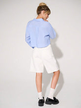 WESTFADE Cropped Striped Shirt With Bow Embroidery